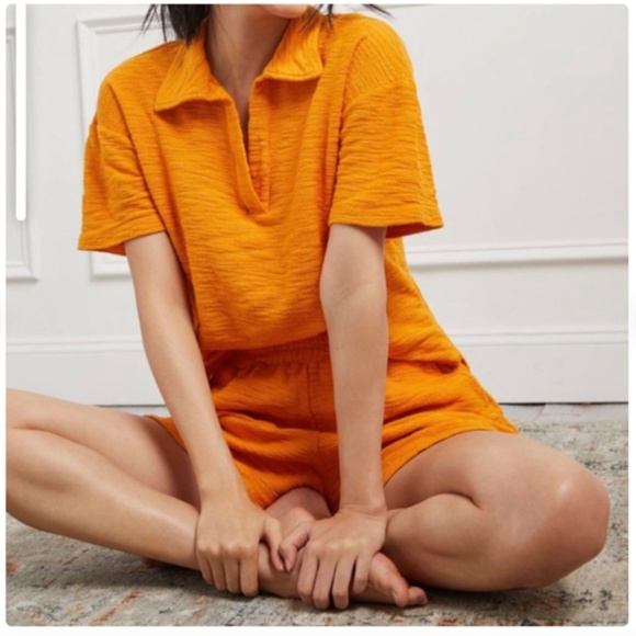 Anthropologie T.LA Comfy Polo Lounge Set Orange Size S - Picture 2 of 5